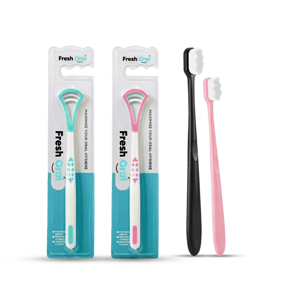 Fresh Oral - 2 Nano Toothbrush & 2 Tongue Cleaner Bundle