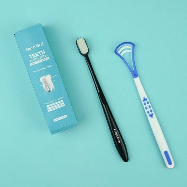 Fresh Oral - Teeth Whitening Foam + Nano Toothbrush + Tongue Cleaner Deal
